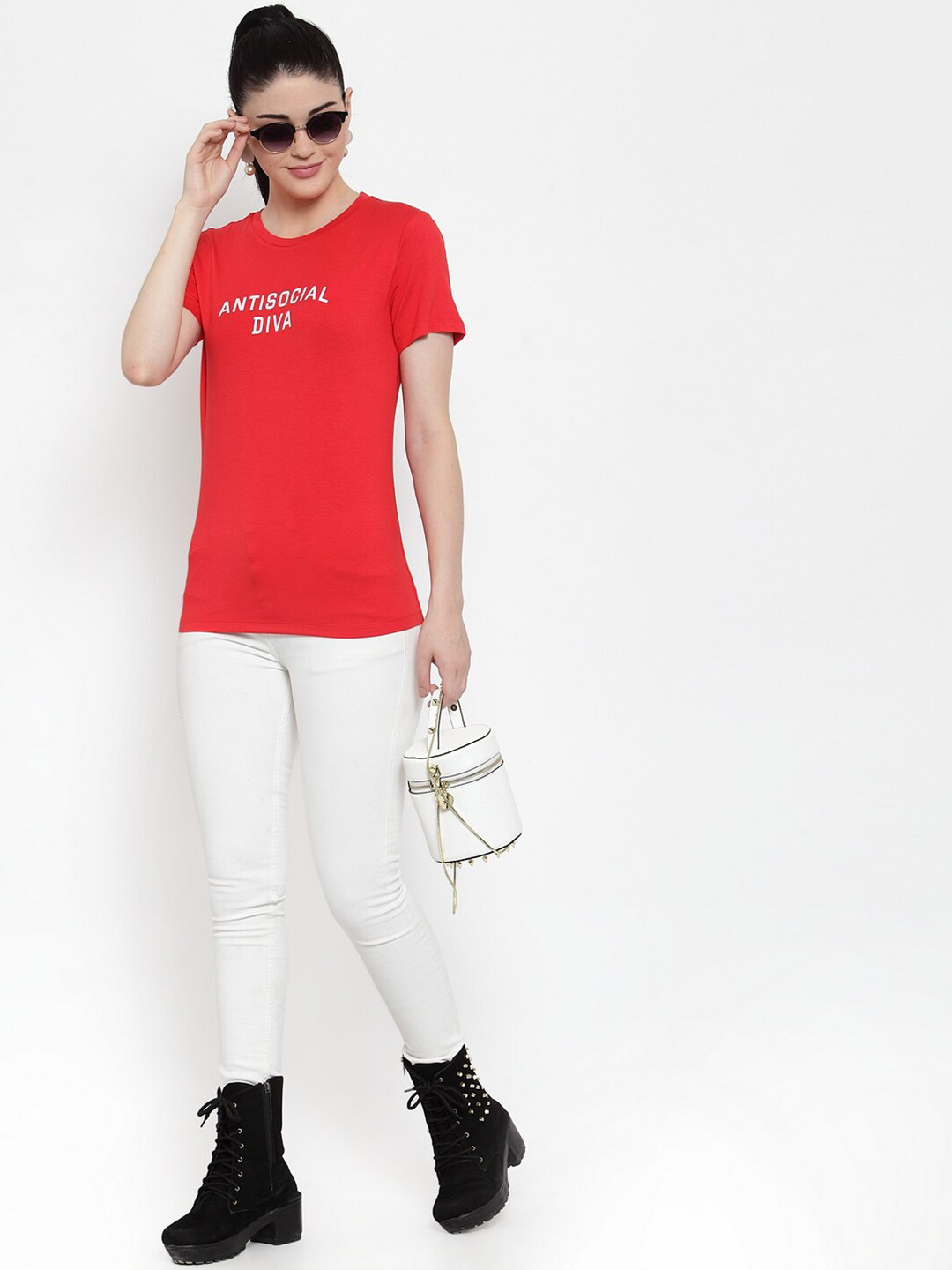 DOOR74 Women Red T-shirt