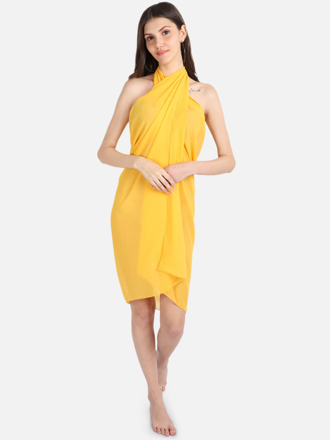 Aoba Women Yellow Solid Swimwear Cover up Sarong