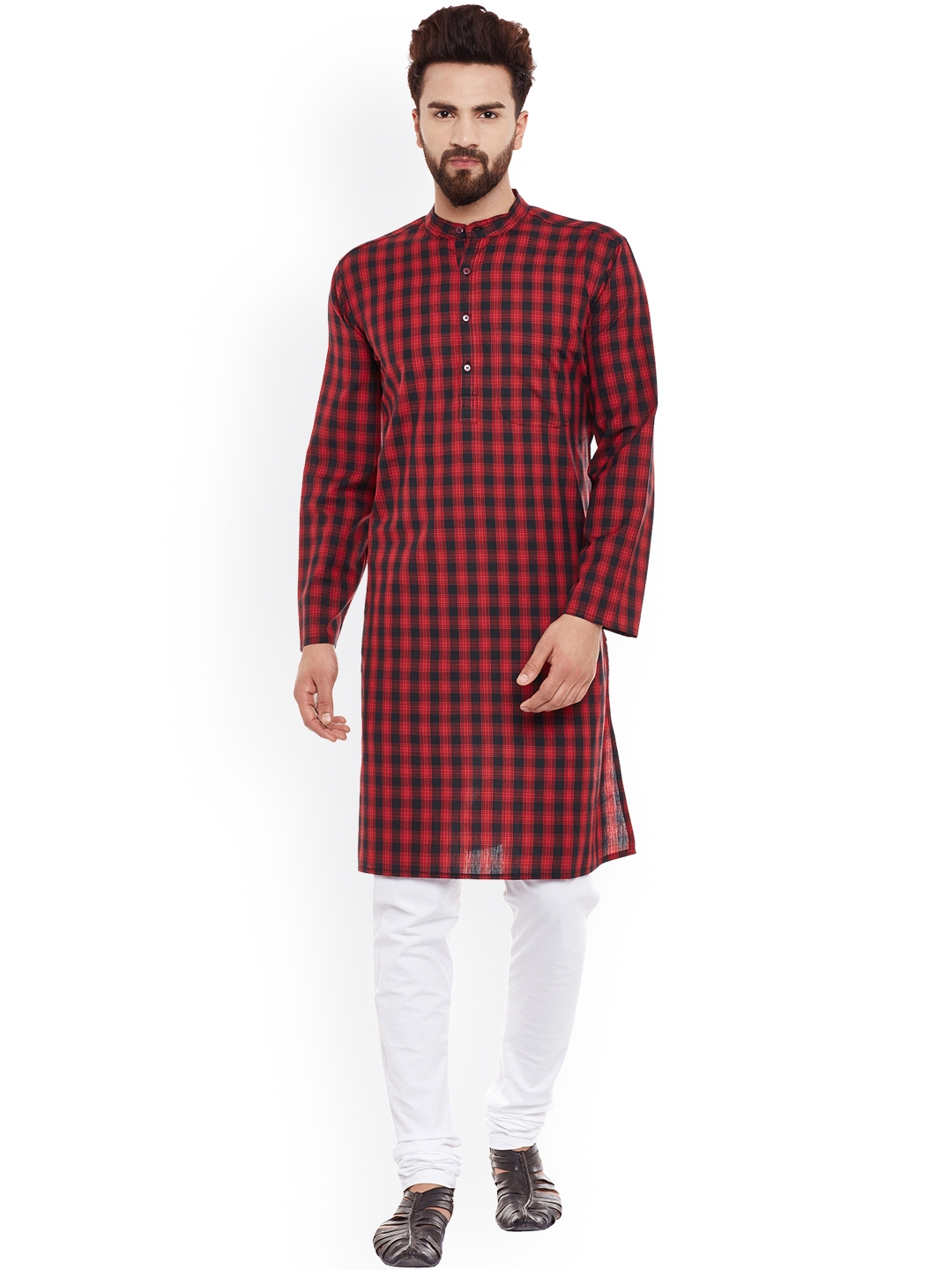 Buy Even Men Red Black Checked Straight Kurta Kurtas for Men