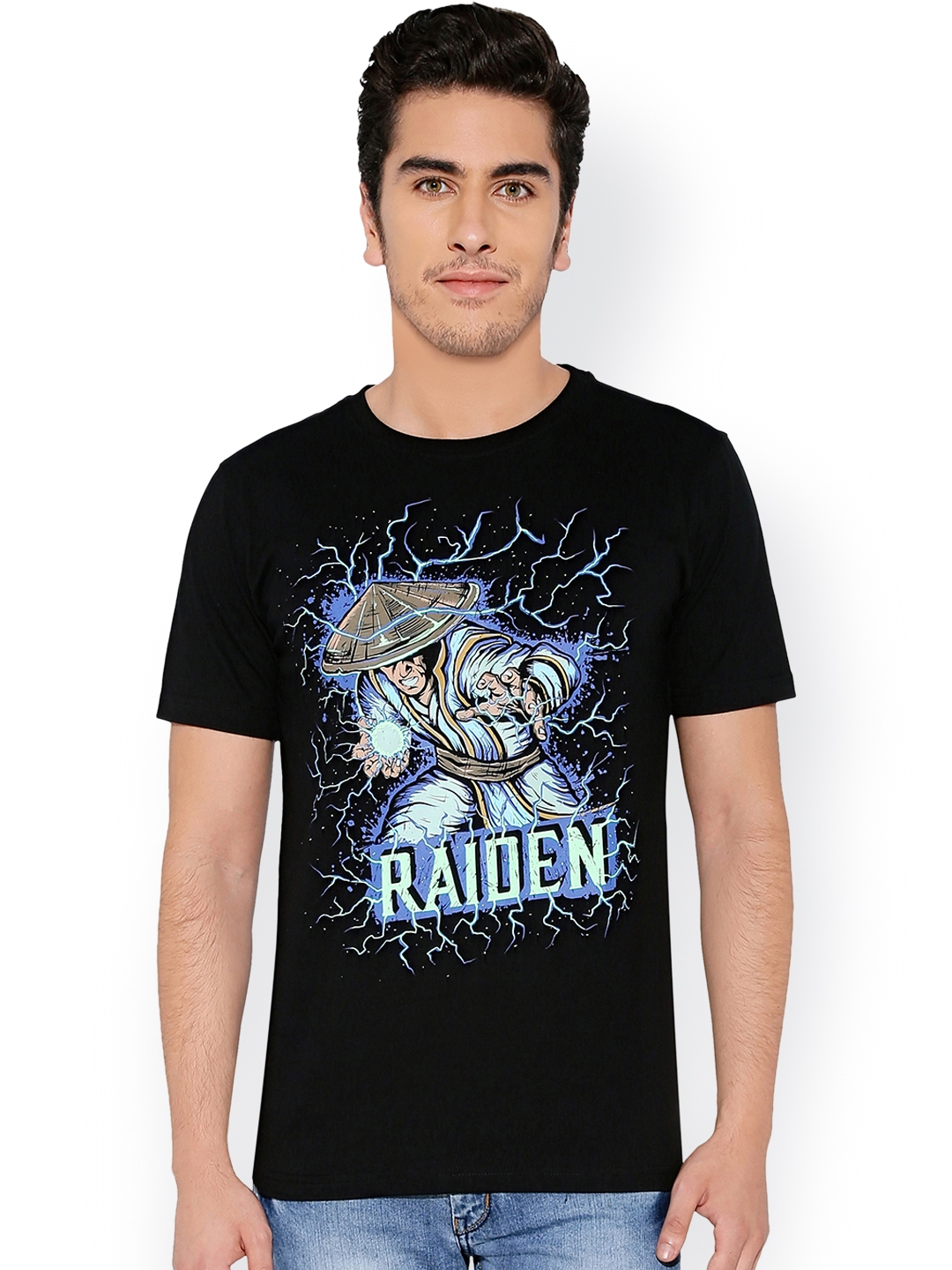 The Souled Store Unisex Black Mortal Kombat Raiden Printed Round Neck Pure Cotton T shirt