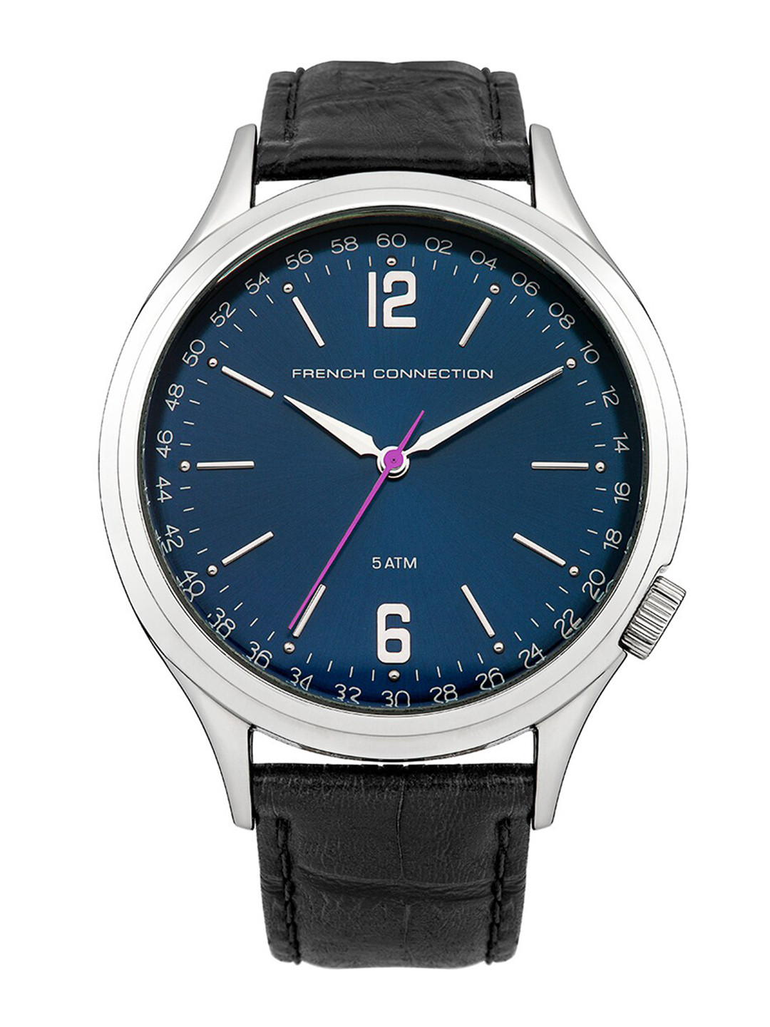 French Connection Men Blue Dial & Black Leather Textured Straps Analogue Watch FC1195UBA