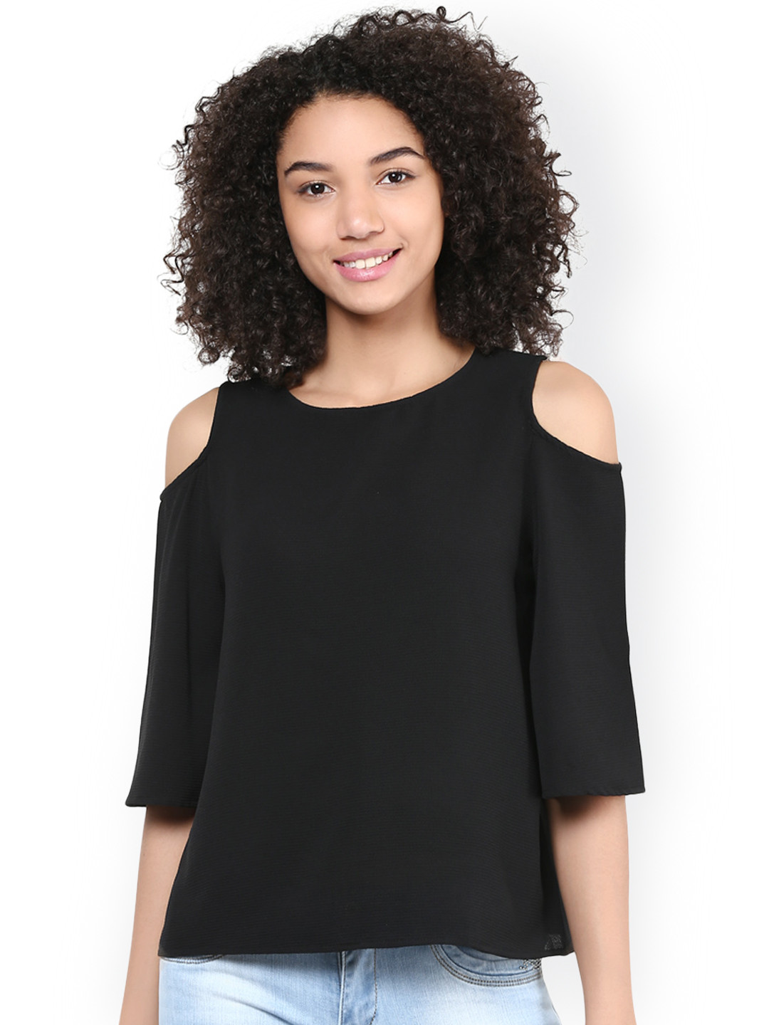 Harpa Women Black Cold Shoulder Top