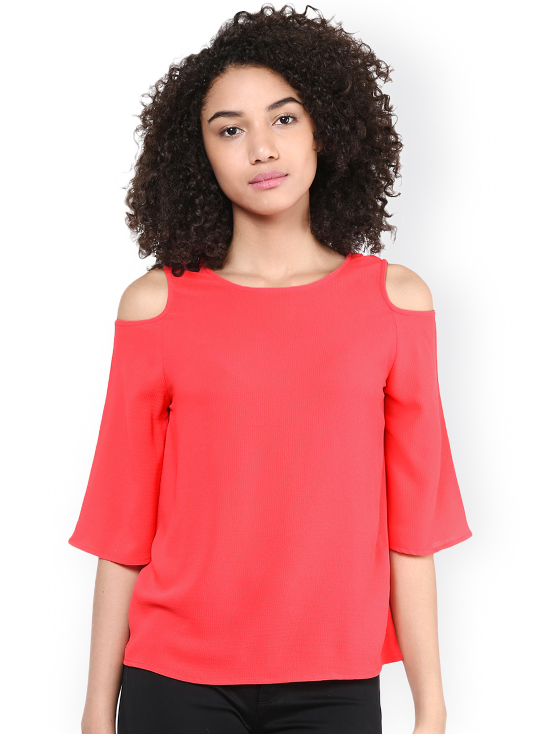 Harpa Women Coral Pink Cold Shoulder Top
