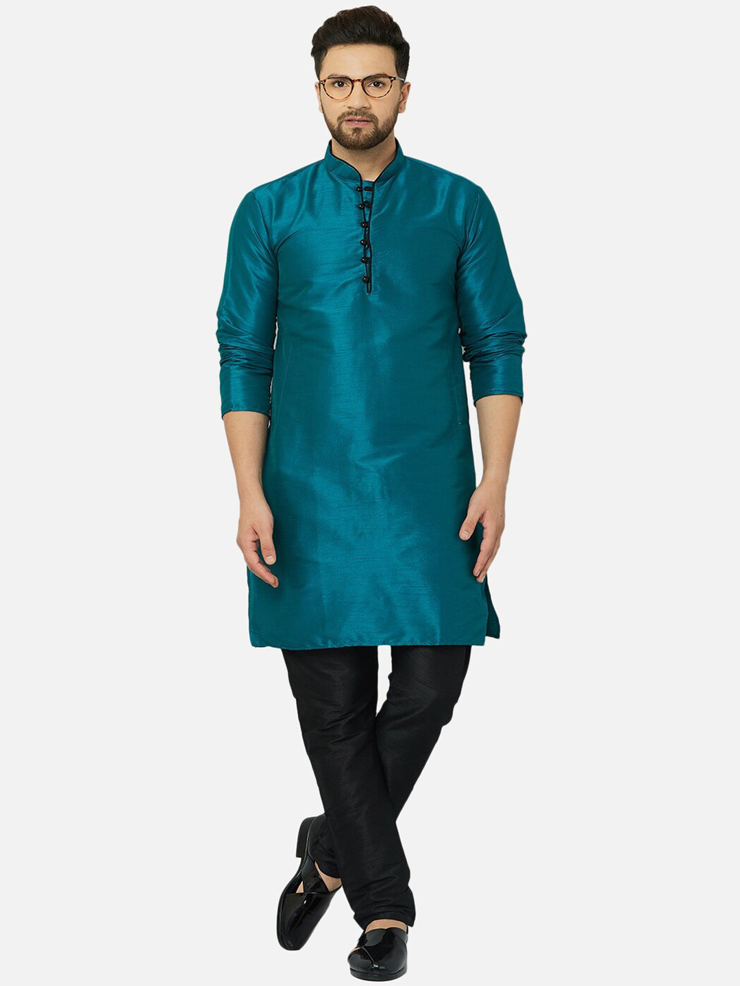 Kaifoo Men Green Dupion Silk Kurta