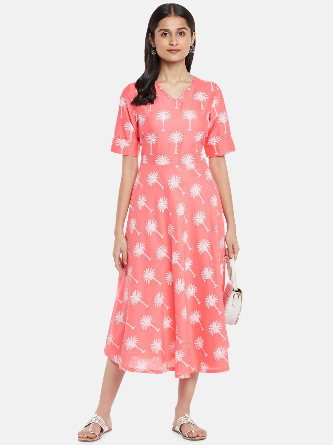 AKKRITI BY PANTALOONS  cotton Pink Midi Dress attached Bow