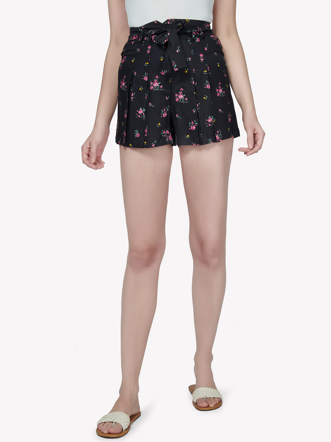 VASTRADO Women Black Floral Printed Skorts Skirts