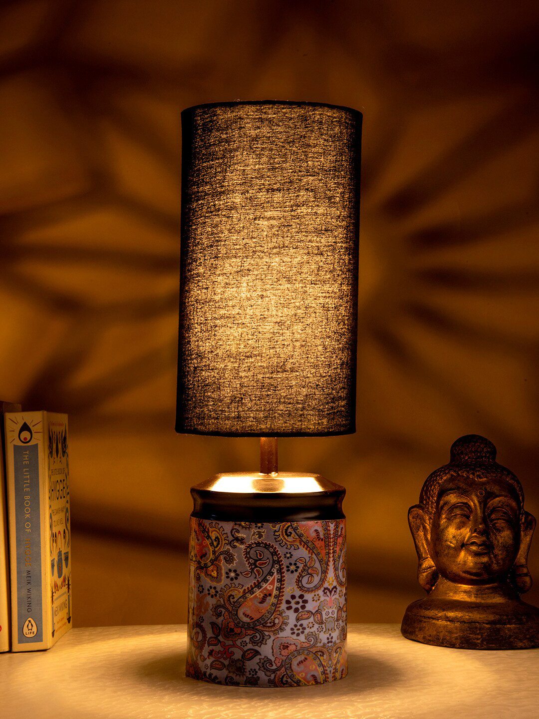 green girgit Multi-Coloured Metal Ambee Printed Lamp With Shade