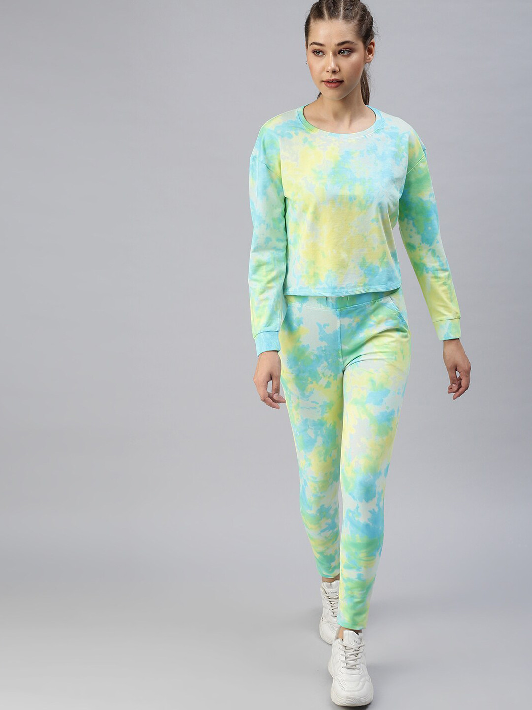 SHOWOFF Women Yellow & Turquoise Blue Tie & Dye Co-Ord Set