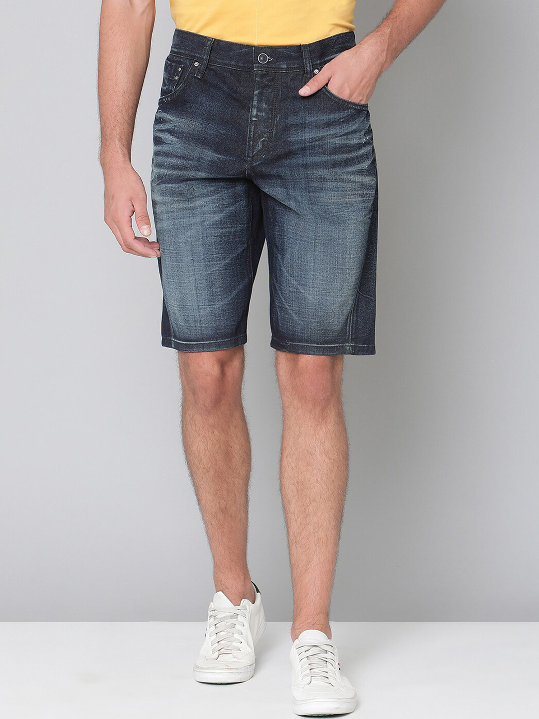 Antony Morato Men Blue Washed Slim Fit Denim Shorts