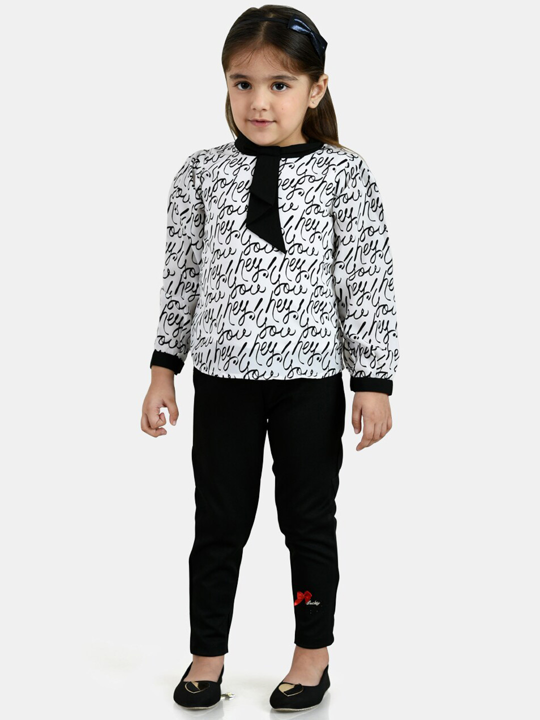 Peppermint Girls Black & White Printed Top with Trousers