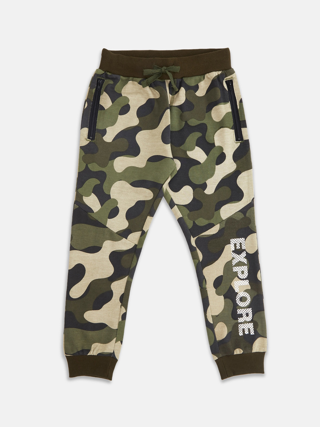 Pantaloons Junior Boys Olive Green Printed Cotton Joggers