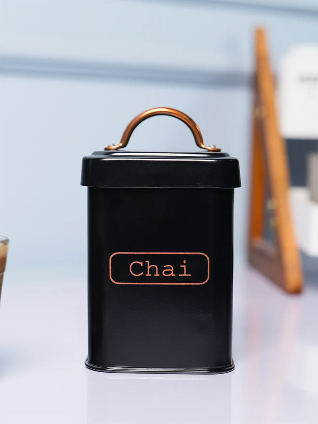 Market99 Chai 14691-Bk Black Typography Stainless Steel Durable Flip Top Jar