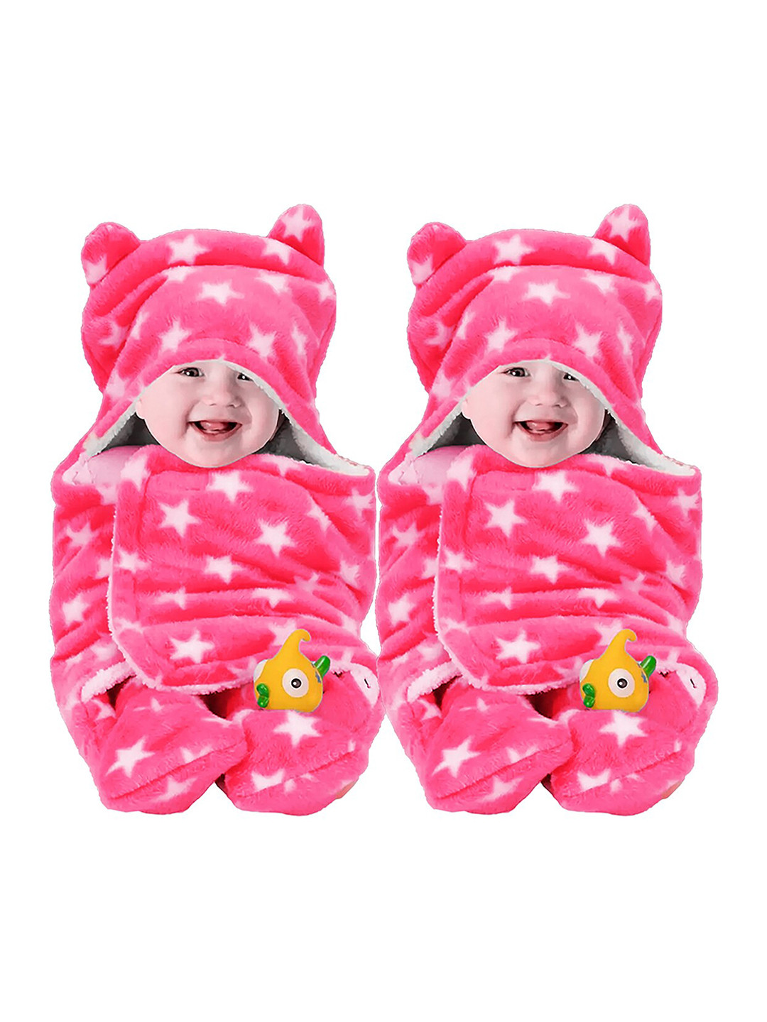 BeyBee Pink & White Set of 2 Geometric Fleece Heavy Winter 553 GSM Double Bed Blanket