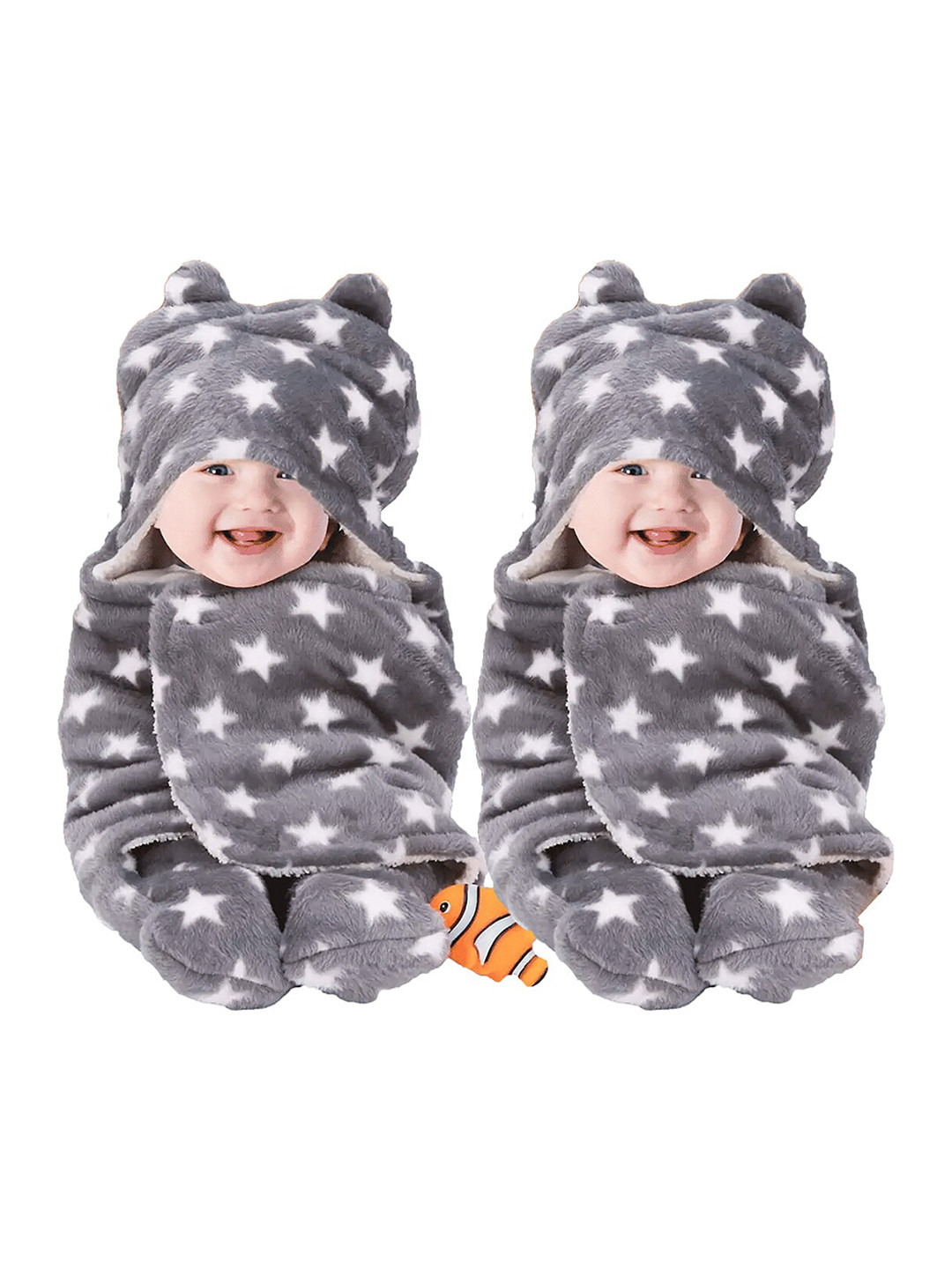 BeyBee Grey & White Set of 2 Geometric Fleece Heavy Winter 553 GSM Double Bed Blanket
