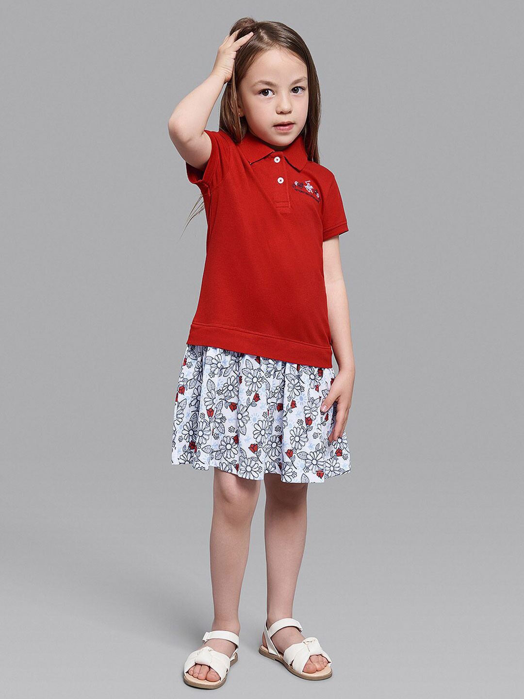 Beverly Hills Polo Club Red Floral Drop-Waist Dress
