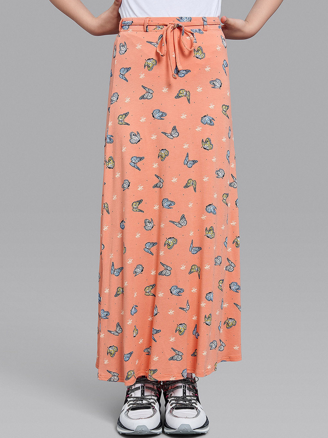 Beverly Hills Polo Club Girls Coral Pink Printed & Knitted Aox Skirts