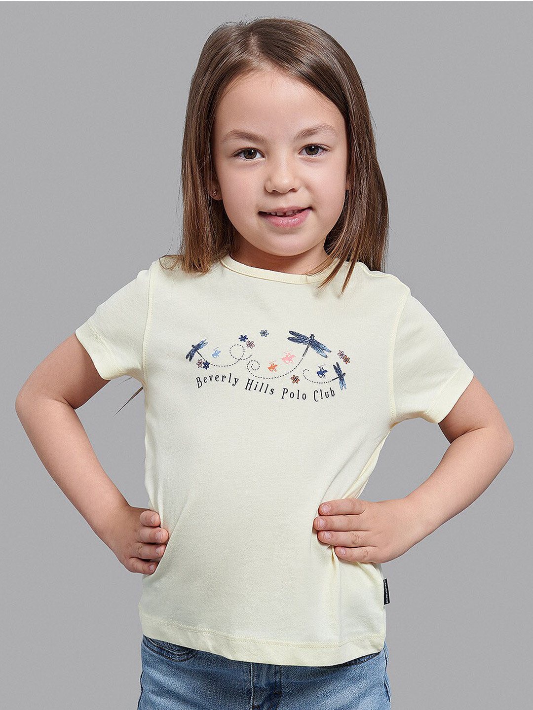 Beverly Hills Polo Club Girls Yellow Typography Printed T-shirt