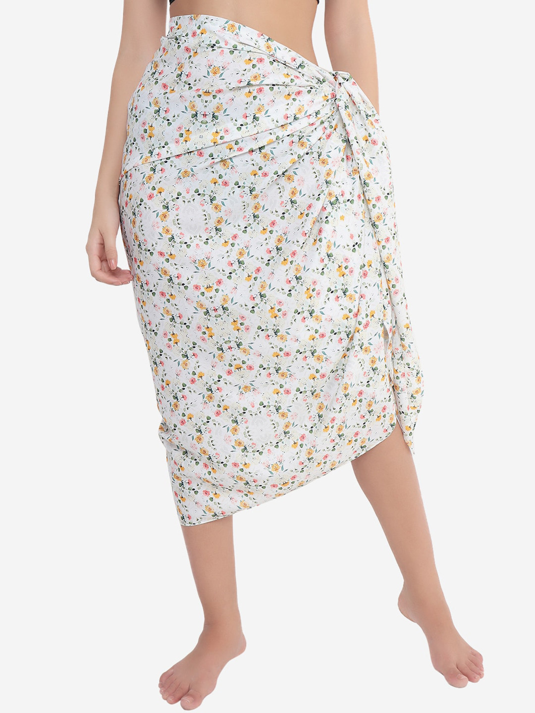 Beau Design White & Green Printed Sarong Swimwear