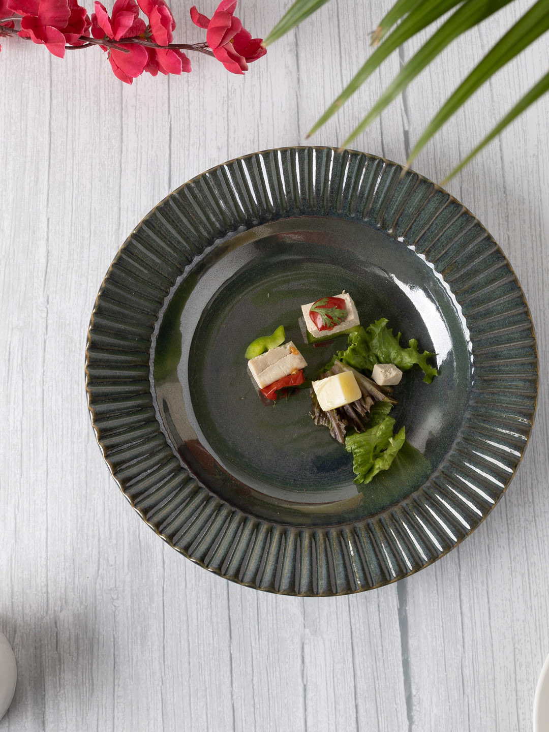 Homesake Olive Green Solid Handcrafted Ceramic Round Platters