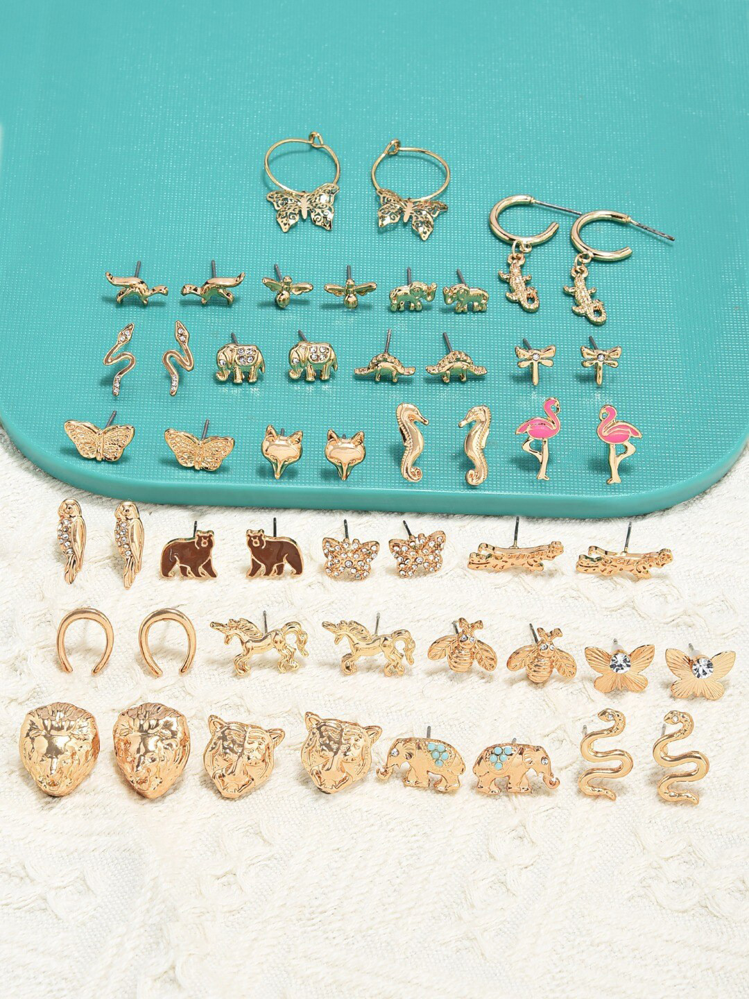 AMI Set of 25 Gold Tone Contemporary Classy Stud & Drop Earrings