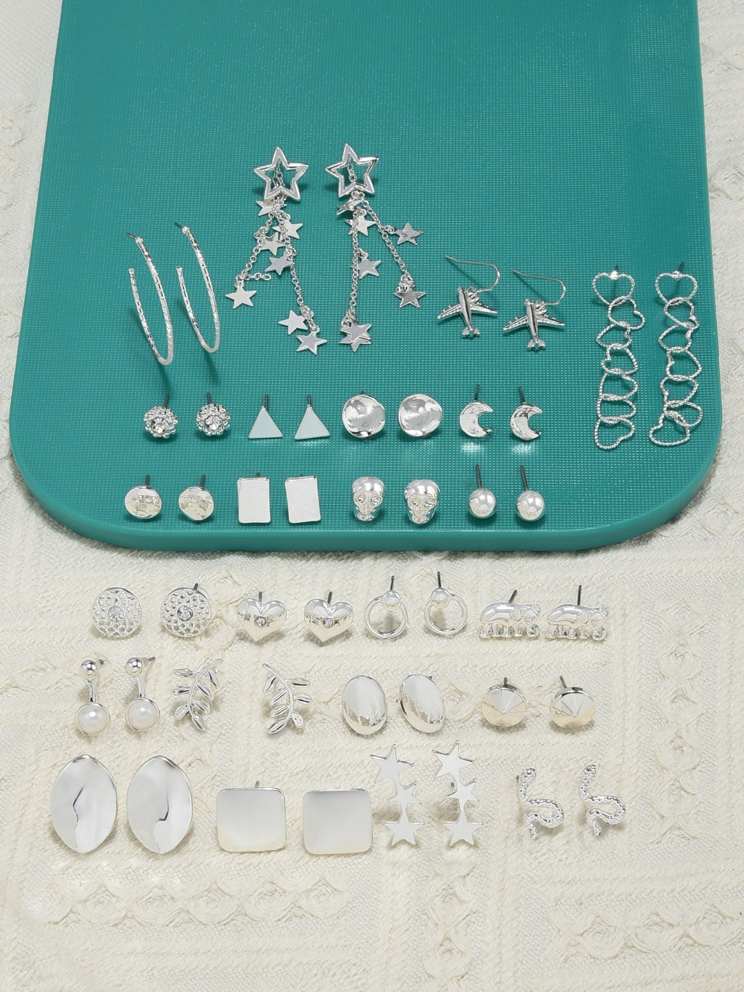 AMI Set of 24 Silver Tone Contemporary Classy Stud & Drop Earrings