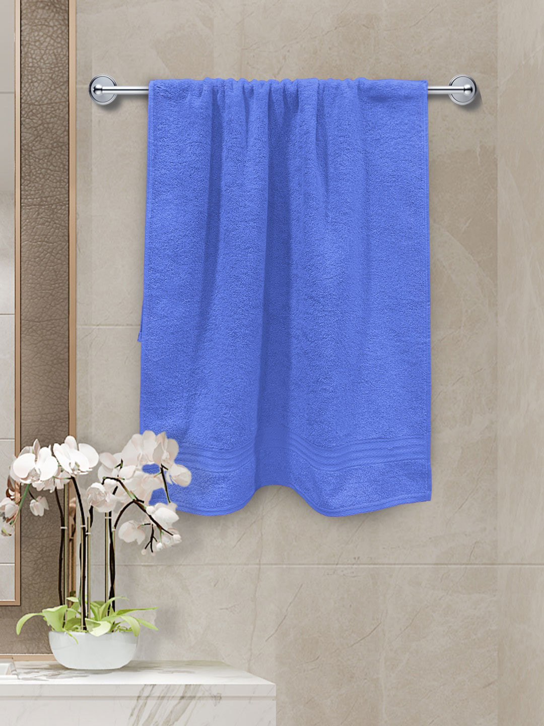 YK Boys Blue Solid 500 GSM Pure Cotton Large Bath Towels