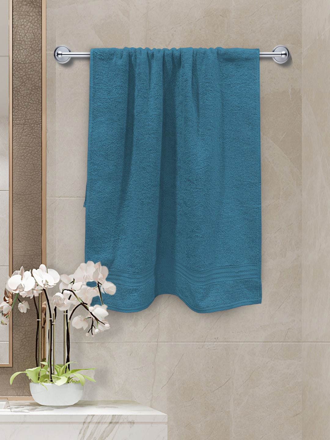 YK Boys Teal-Blue Solid 500 GSM Pure Cotton Large Bath Towels