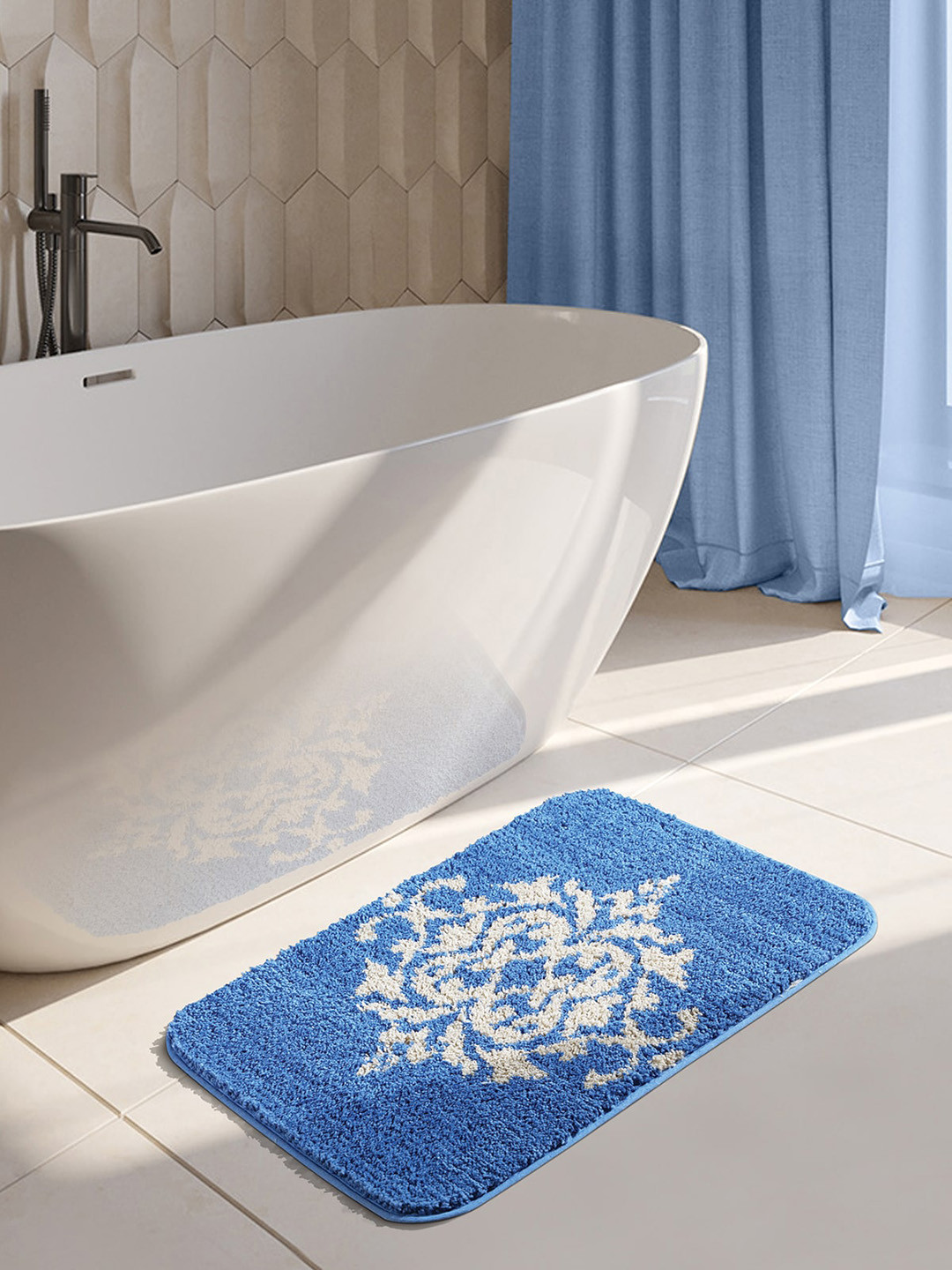 OBSESSIONS Blue 1400 GSM Anti-Skid Bath Rug