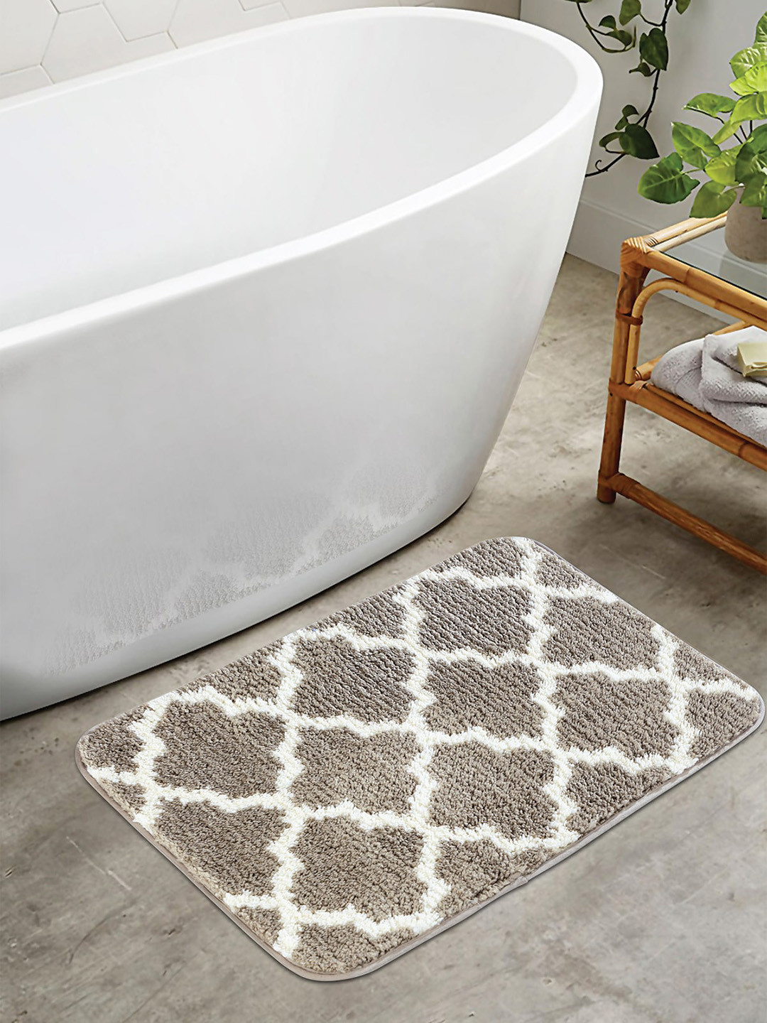 OBSESSIONS Taupe & White 1400 GSM Anti-Skid Bath Rugs