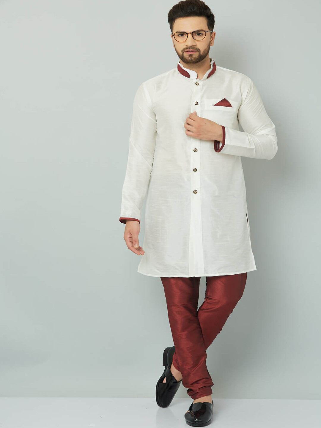 Kaifoo Men White Pathani Kurta