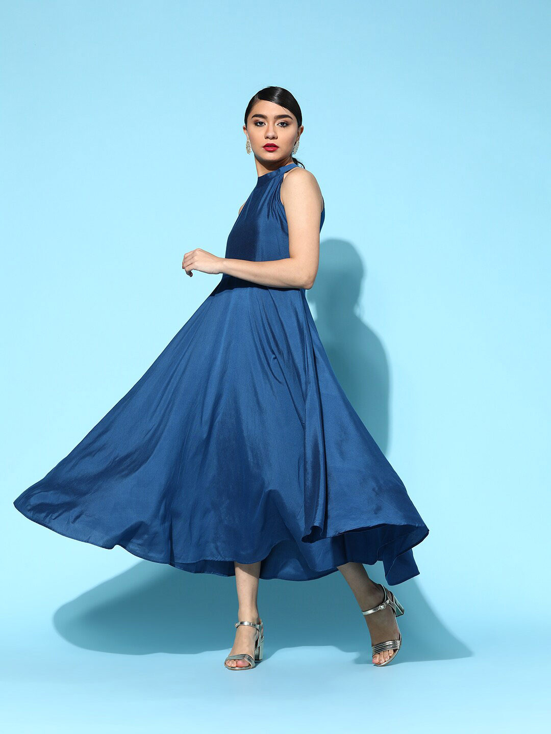 anayna Blue Halter Neck Long Dress