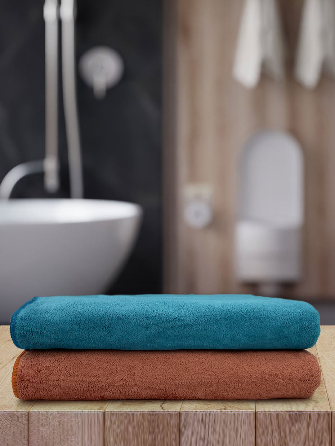 YK Kids Set Of 2 Rust & Till Solid 450 GSM Bath Towels