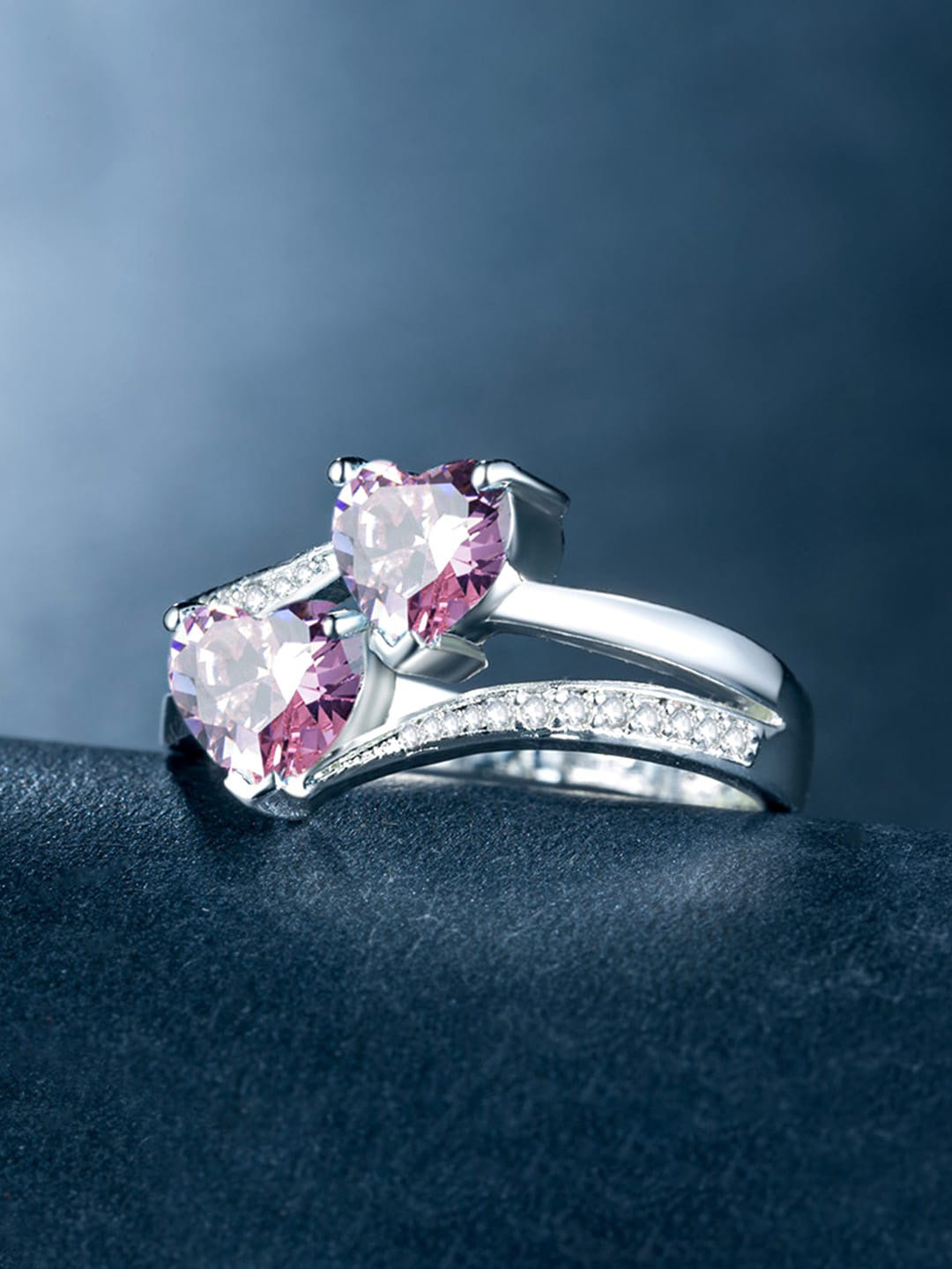 Unwind by Yellow Chimes Silver-Plated Pink Crystal-Studded Finger Ring