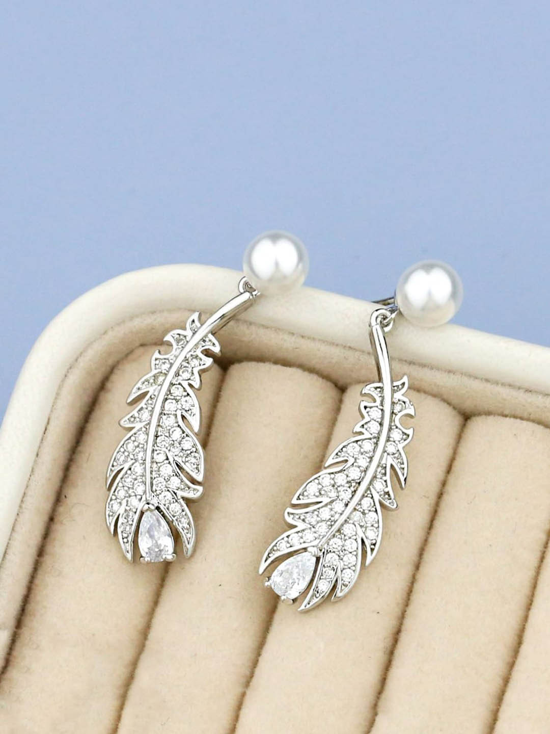 Unwind by Yellow Chimes Woman Silver Plated White Pearl Contemporary Drop Earrings