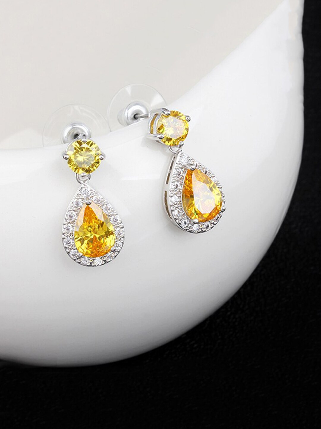 Unwind by Yellow Crystal Silver Plated Glamourous Earring
