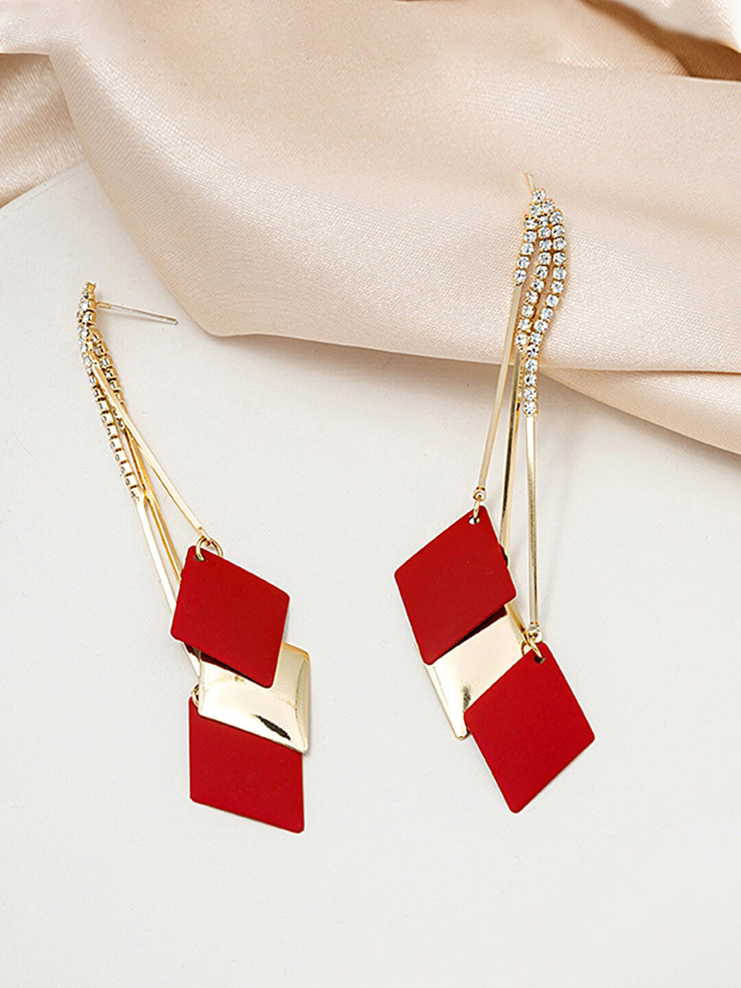 Unwind by Yellow Chimes Red Contemporary Drop Earrings