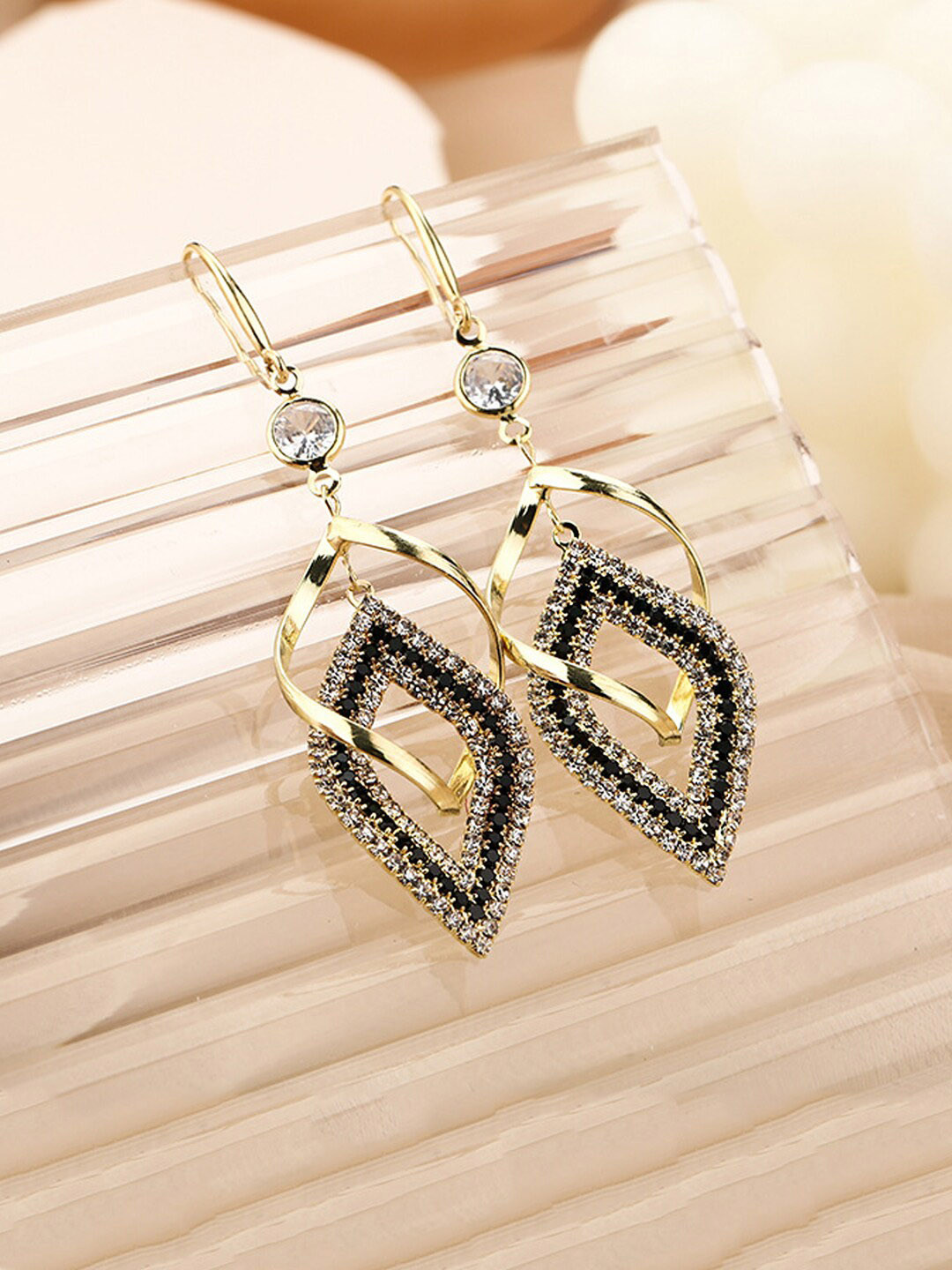 Unwind by Yellow Chimes Black Contemporary Drop Earrings