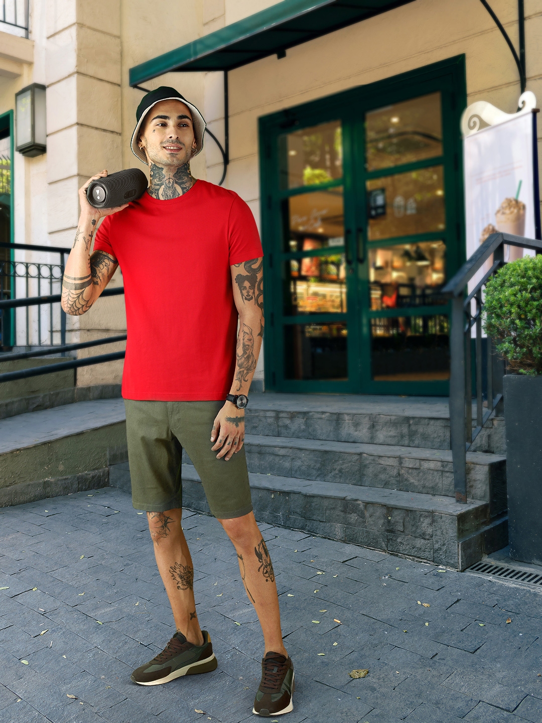 Marks Spencer Men Olive Green Linen Regular Fit Shorts