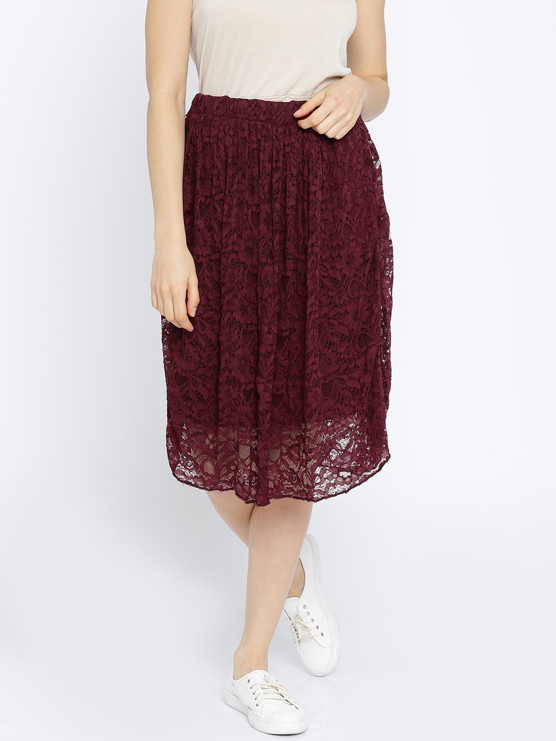 Maroon lace cheap skirt