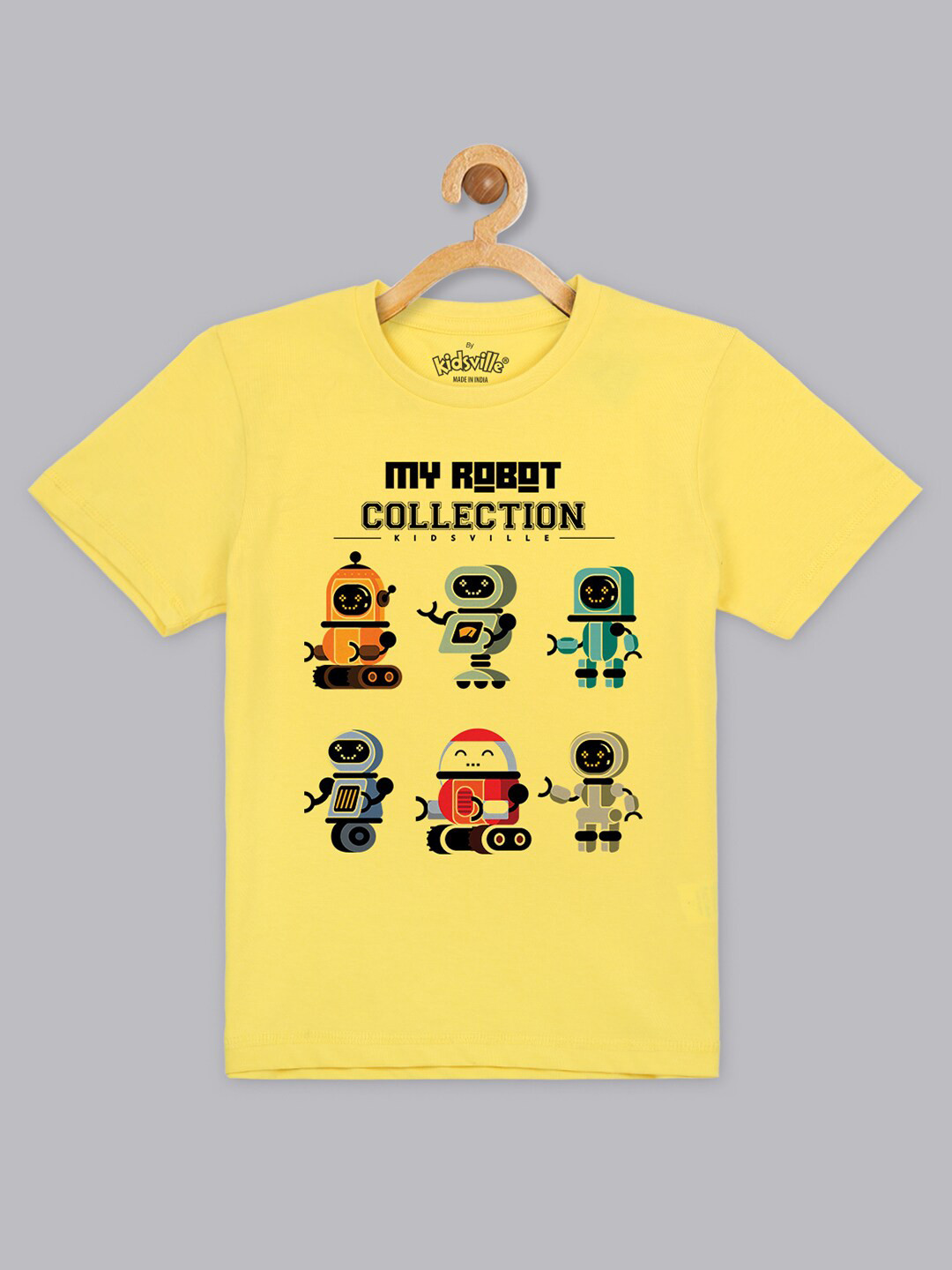 Kids Ville Boys Yellow Printed Cotton T-shirts