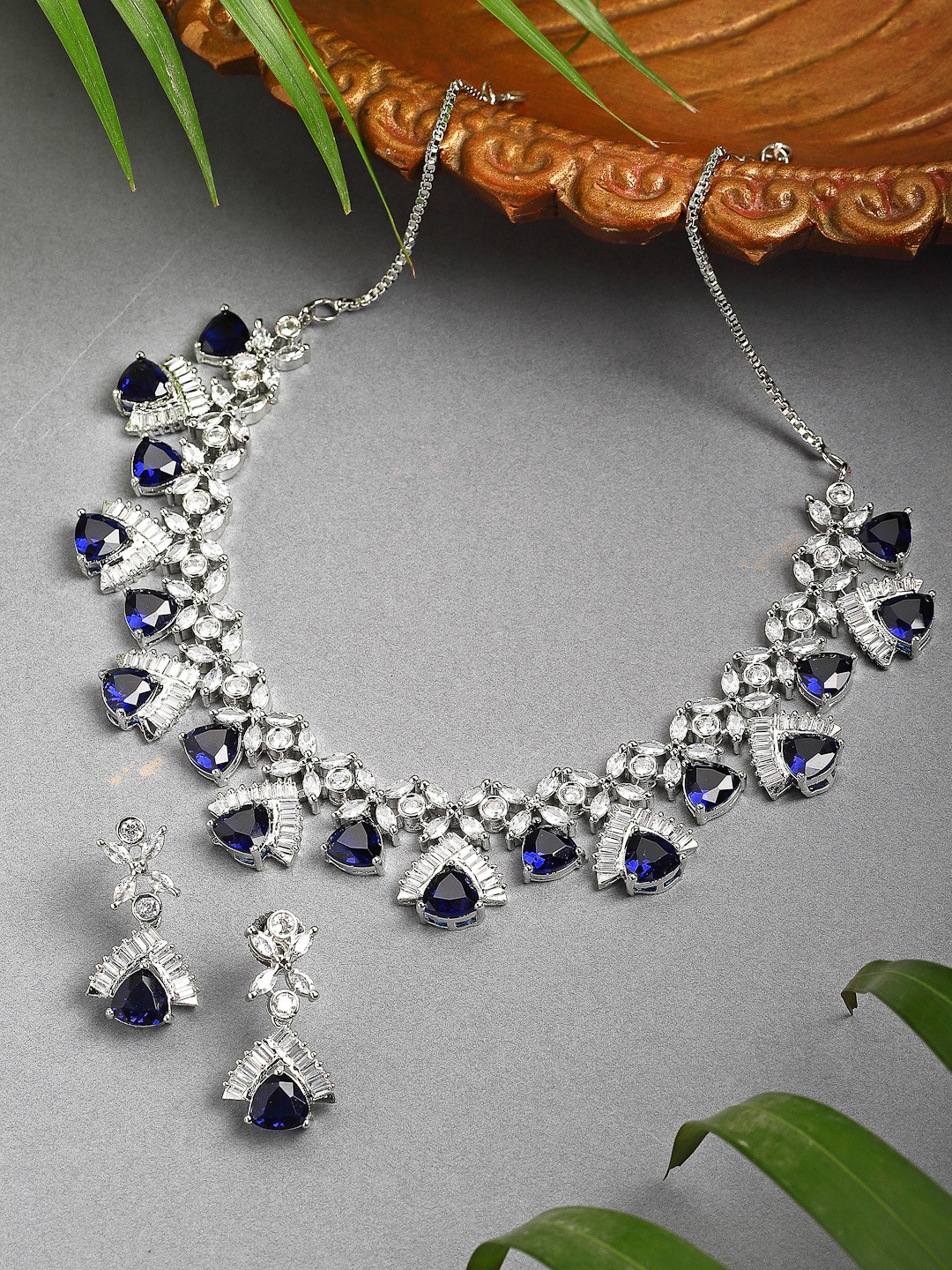 ZENEME Silver-Plated Cubic Zirconia Studded Jewellery Set