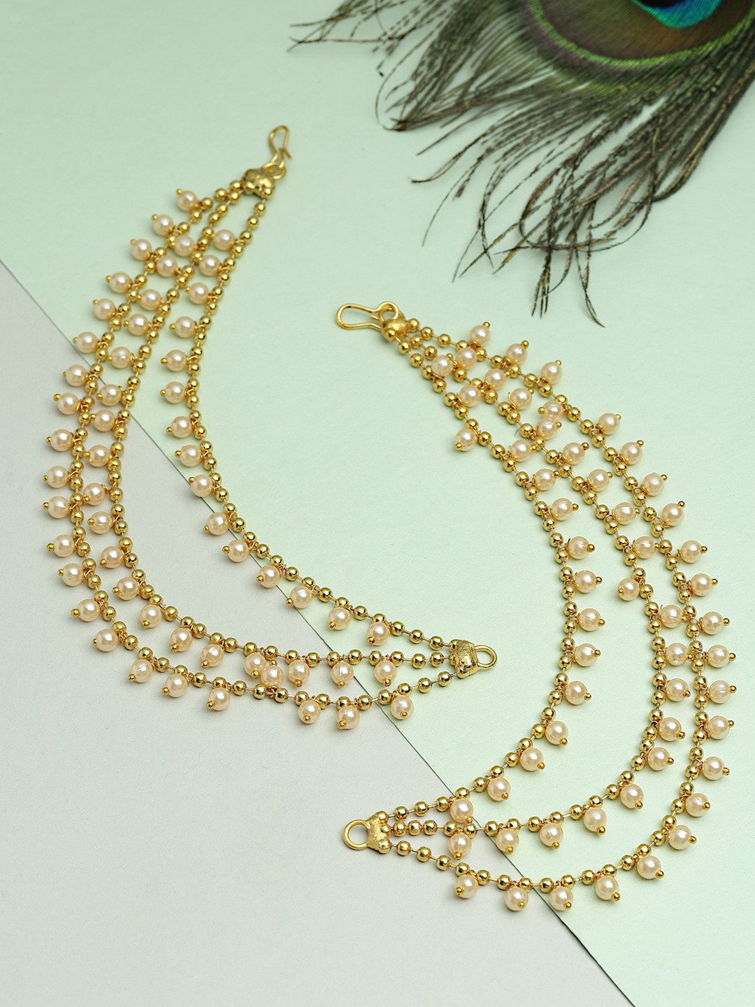 ZENEME Gold Plated Classic Layered Pearl Earchain