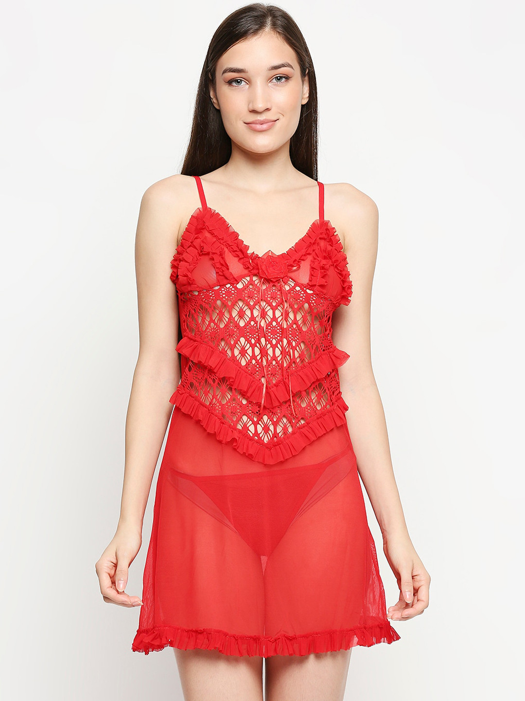 Lady Love Women Red Net Baby Doll