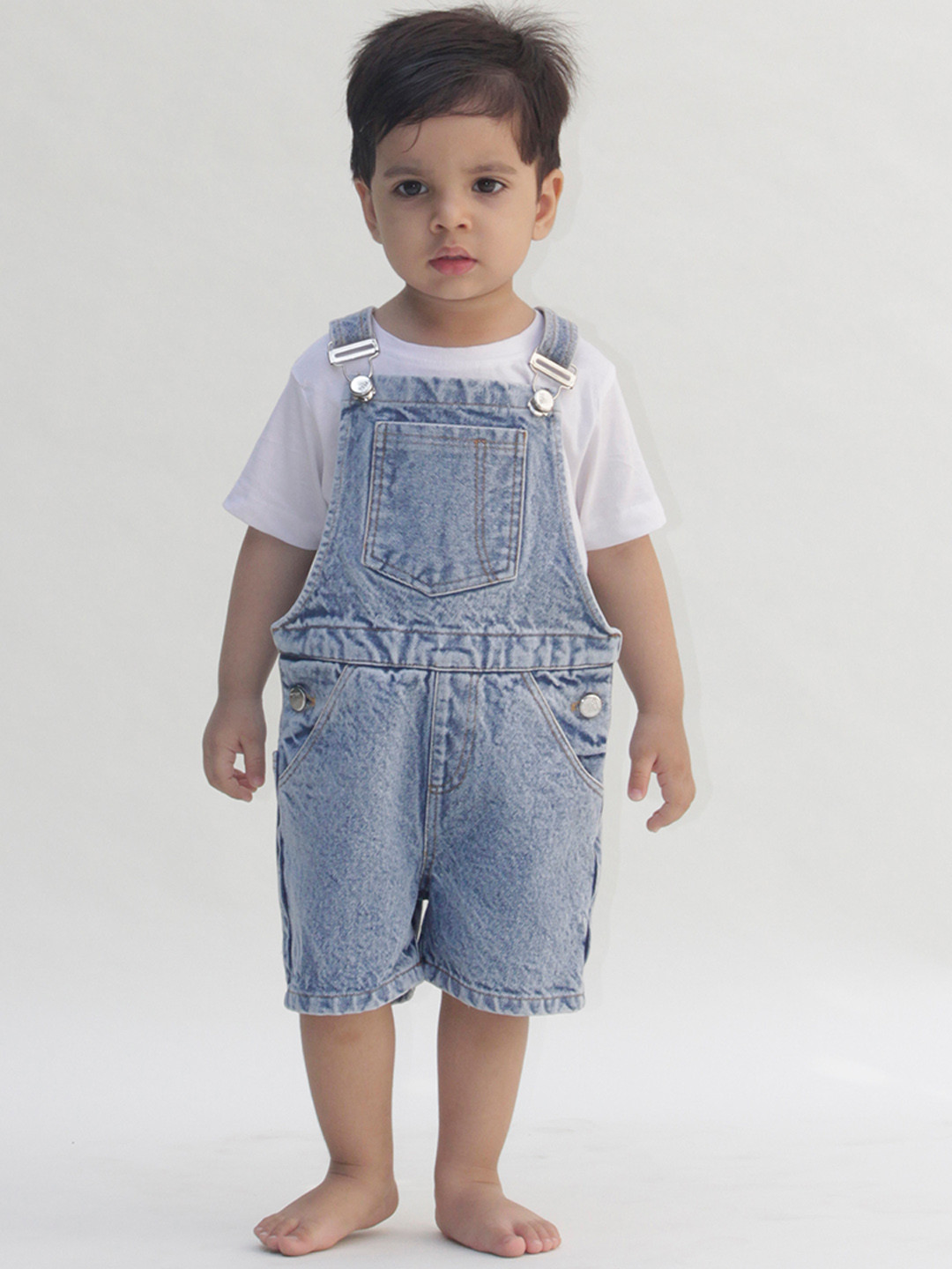 Jungleebilli Unisex Kids Blue Solid Denim Dungarees