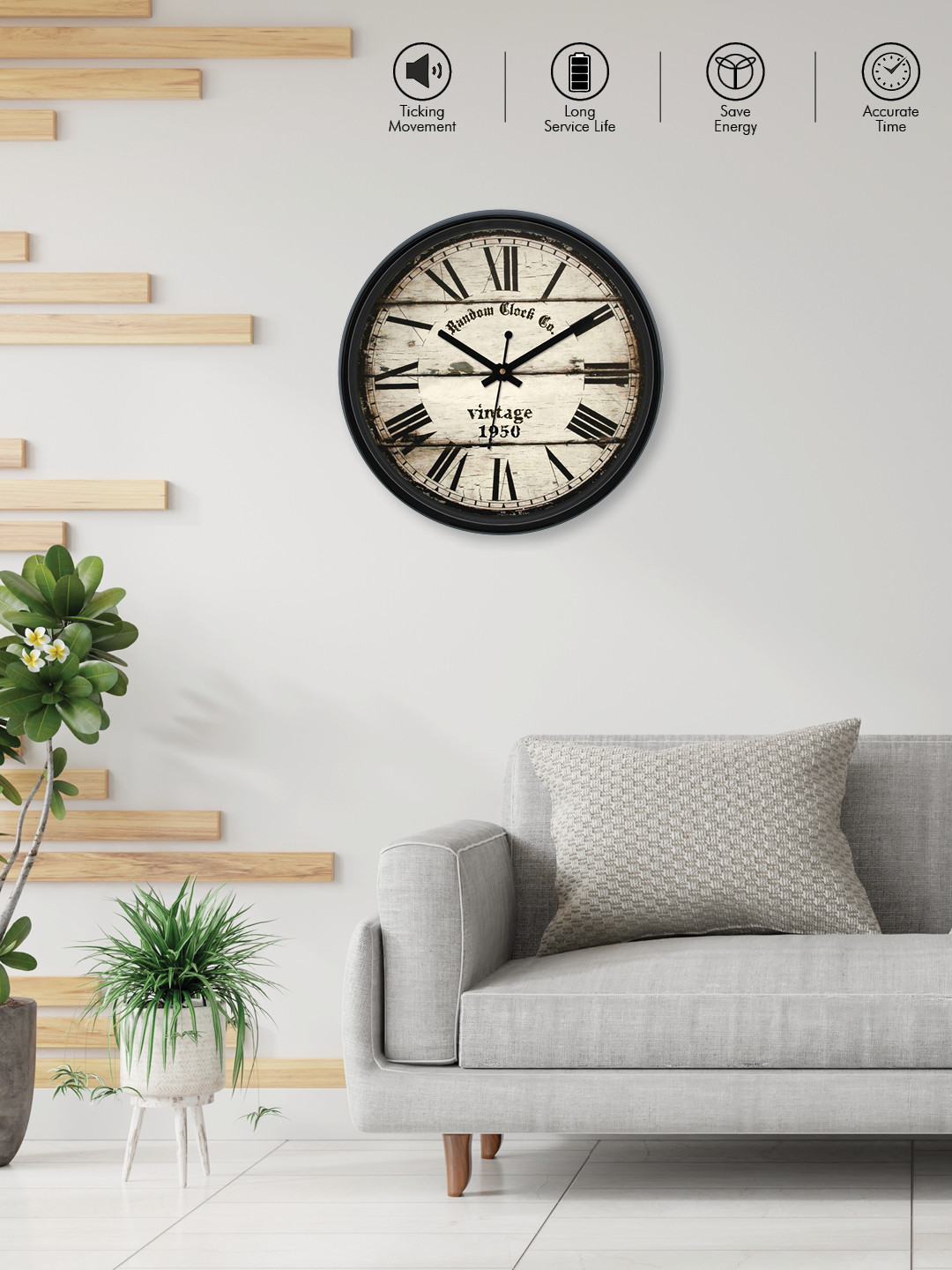 RANDOM Beige Dial Printed 28 cm Analogue Wall Clock