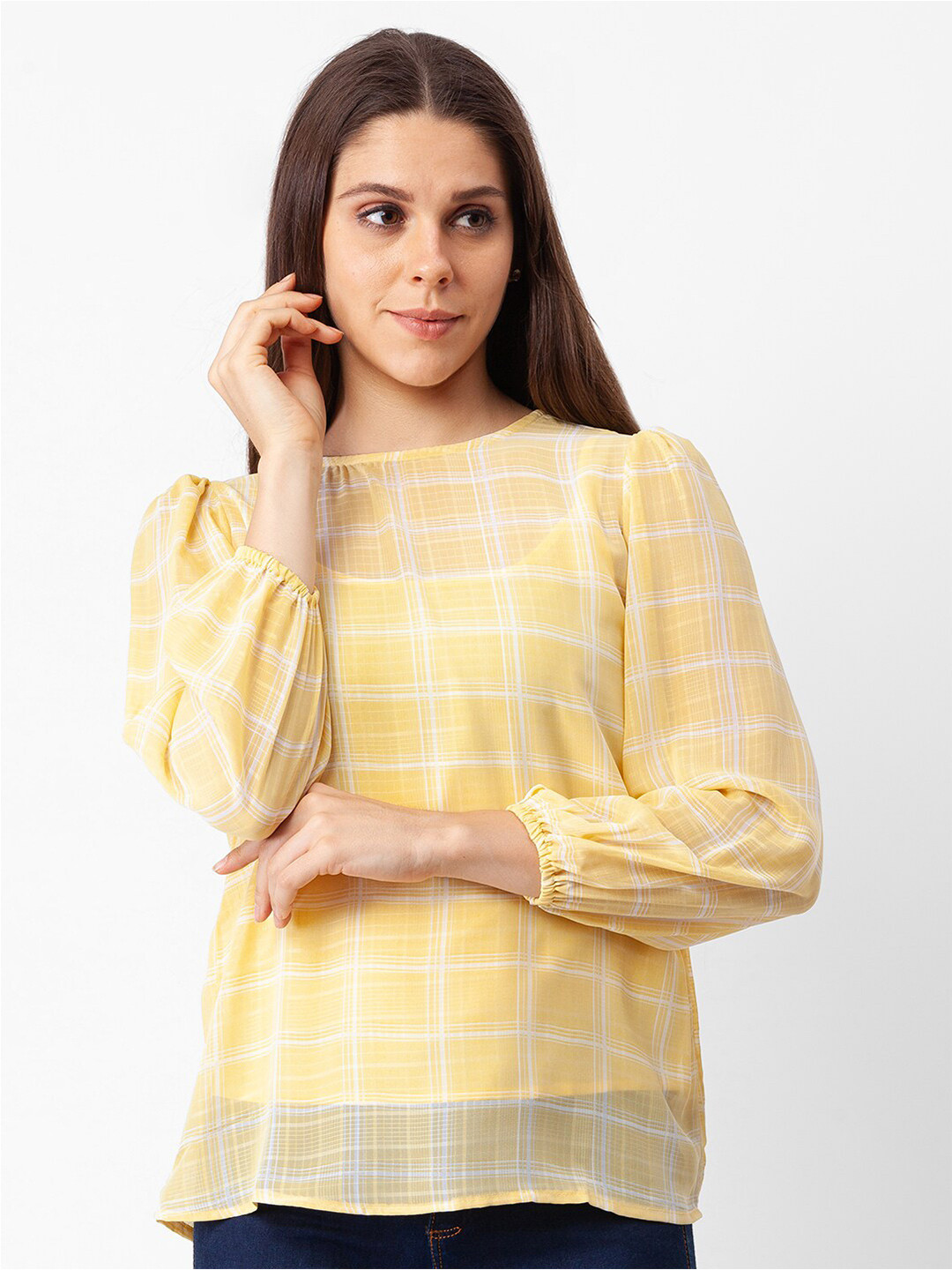 Globus  pastel yellow Checked Top