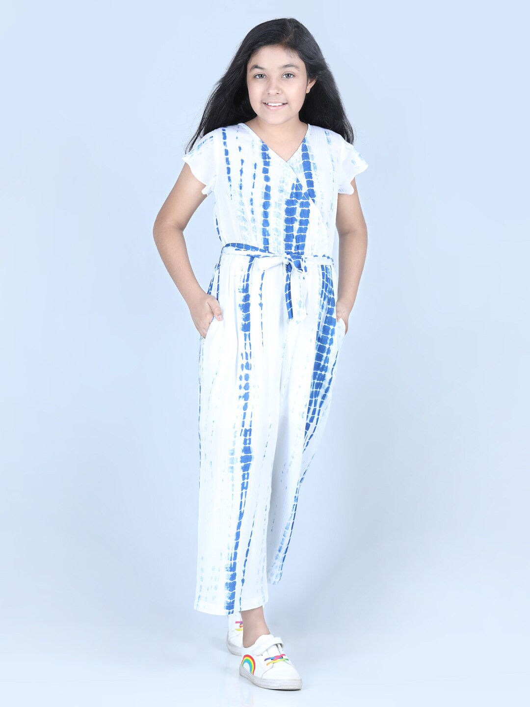 StyleStone Girls Blue & White Basic Jumpsuit