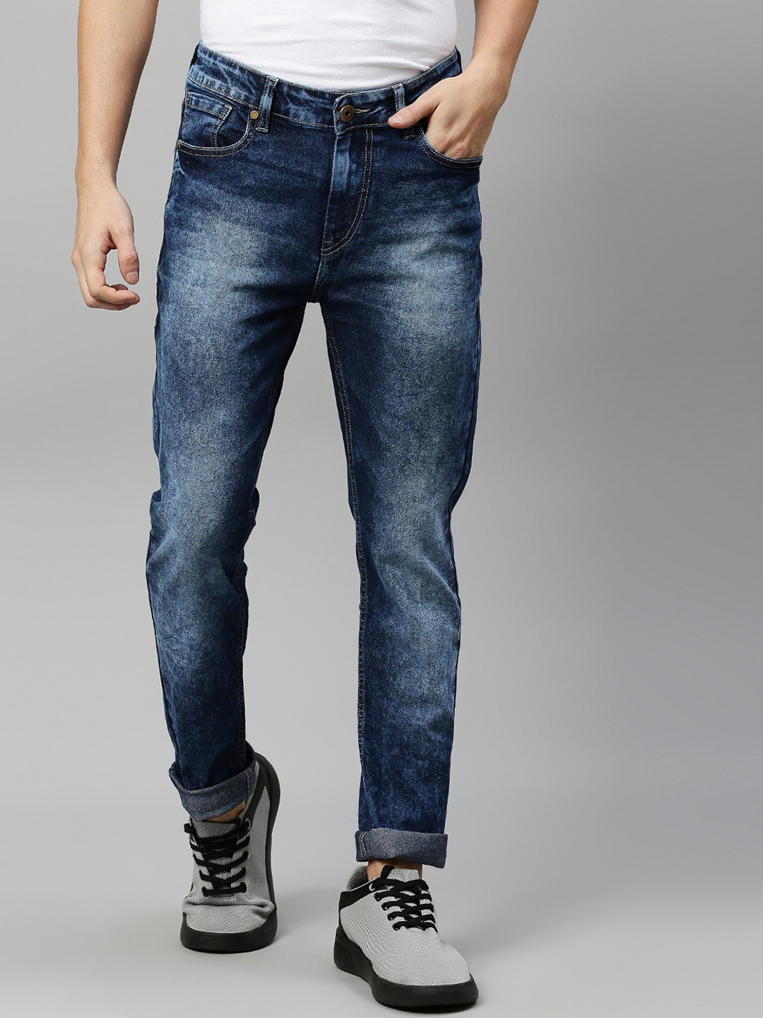 Hubberholme Men Blue Lean Slim Fit Heavy Fade Jeans