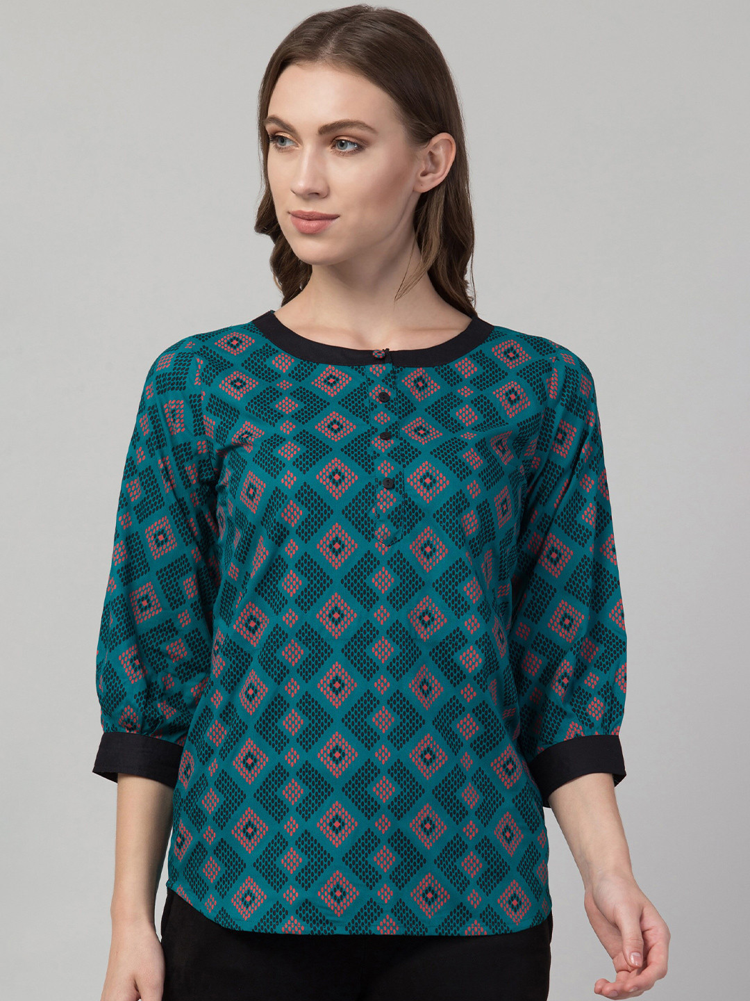Hive91 Green Geometric Print Top