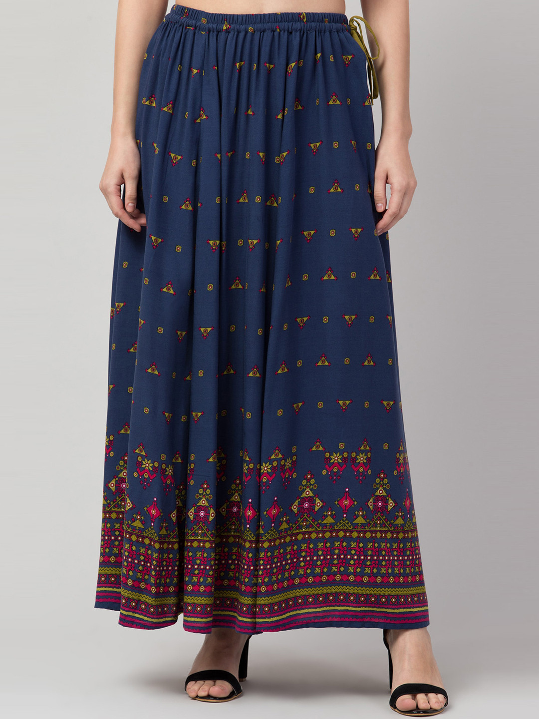 Hive91 Women Teal Blue & Green Printed A-Line Maxi Skirt